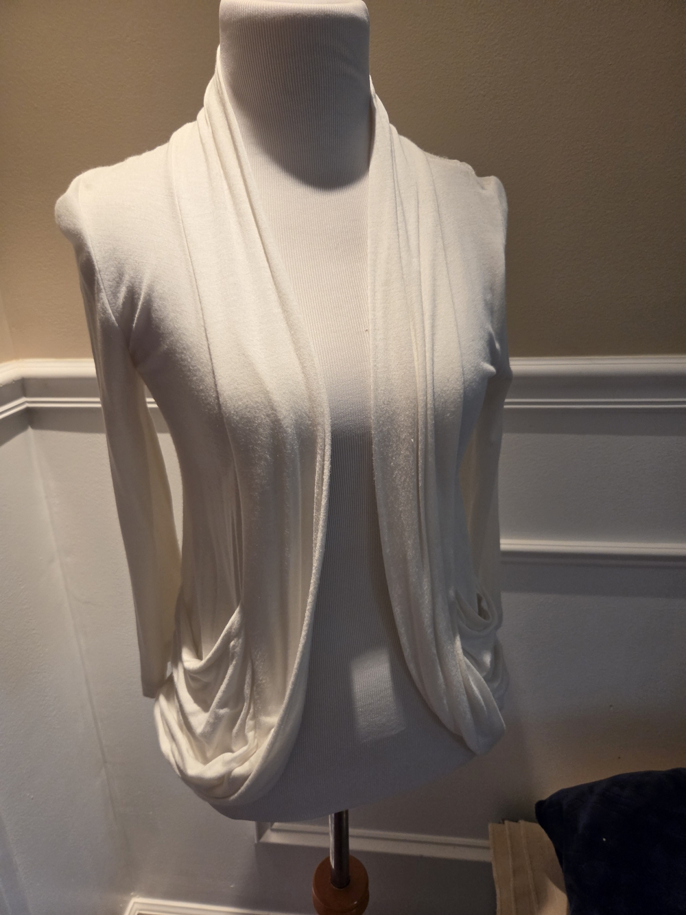 Zenana Outfitters Ivory Open-Front Draped Cardigan
